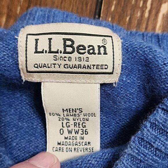 L.L. Bean Mens sweater L blue wool blend crew neck pullover - Picture 3 of 5
